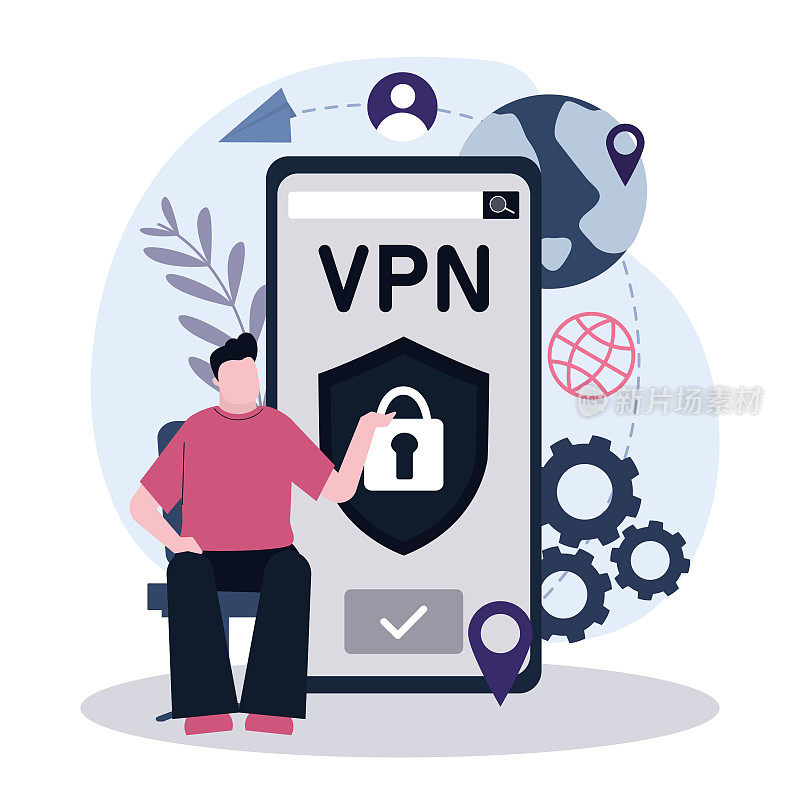 Man using VPN to protect personal data in phone. App for secure internet connection, data encryption. Security protocol and privacy protection